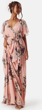 Goddiva Flutter Floral Maxi Dress Peach S L (UK14)