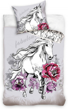 Carbotex dekbedovertrek Unicorn 140 x 200 cm grijs/wit/roze