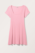 Rib Square Neck Tee Dress - Pink