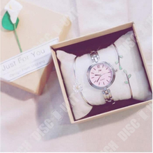 TD® presentset som innehåller en kvartsklocka och två tunna armband för kvinnor Blom- och bladdesign Färger Silver Rosa