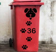 Container sticker Aanpasbare nummerhond en hondenpootafdruk