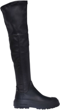 Black stretch nappa over-the-knee boots