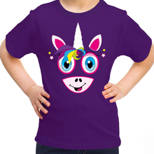 Dieren verkleed t-shirt voor meisjes - eenhoorn gezicht - carnavalskleding - paars
