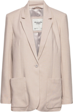 Anf Womens Outerwear Blazers Single Breasted Blazers Beige Abercrombie & Fitch*Betinget Tilbud