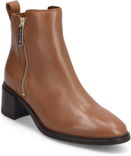 Zip Leather Mid Heel Boot Shoes Boots Ankle Boots Ankle Boots With Heel Brown Tommy Hilfiger
