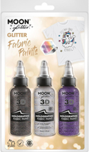 3 stk Holografisk Glitter Textilfärg i Svart, Silverfärgad och Lila 30 ml