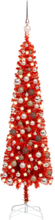 vidaXL Slankt juletre med LED og kulesett rød 120 cm
