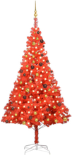 vidaXL Kunstig juletre med LED og kulesett i rødt 240 cm PVC