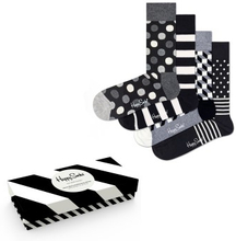 Happy socks Strømper 4P Black and White Gift Box Sort mønstret bomuld Str 36/40