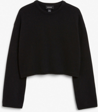 Cropped long sleeve knit top - Black