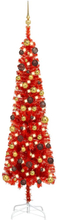 vidaXL Slankt juletre med LED og kulesett rød 180 cm