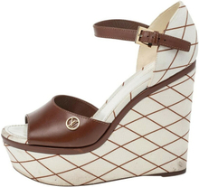 Pre-Endening Leather and Canvas Wedge Platform Ancles Strap Sandals