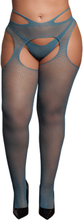 Suspender pantyhose with strappy waist, blue - Queen Size
