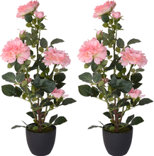 3x Groene kunst planten met roze rozen in pot 70 cm