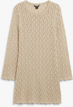 Long sleeved fine knit dress - Beige