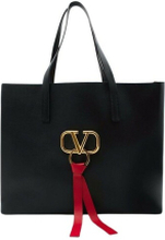 Pre-eide Black Leather V-Logo Tote Bag