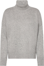 Chunky Roll Neck Sweater Tops Knitwear Turtleneck Grey Davida Cashmere