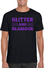 Zwart Glitter and Glamour t-shirt met paarse glitter letters heren