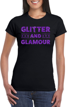 Zwart Glitter and Glamour t-shirt met paarse glitter letters dames