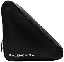 Triangle Leather Clutch Logo Print Bag