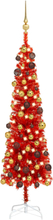 vidaXL Slankt juletre med LED og kulesett rød 120 cm
