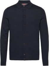 Merino Knitted Shirt Knitwear Long Sleeve Knitted Polos Marineblå Morris*Betinget Tilbud