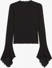 Ribbed top with bell sleeves - Black