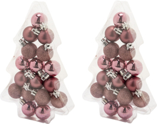 34x stuks kleine kunststof kerstballen roze 3 cm mat/glans/glitter
