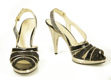 Pre-eide Glitter Gold Tone Trim High Heel Strappy Sandals