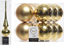 Kerstboom decoratie goud piek en 12x kerstballen 10 cm