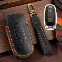 For Nissan Teana / Ariya 3-button Horn Hallmo Car Cowhide Leather Key Protective Cover Key Case(Black)