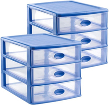 3x stuks ladeblok/bureau organizer met 3x lades blauw/transparant L35,5 x B27 x H27 cm
