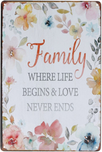 Emaljeskilt Family - where Life begins and Love never ends