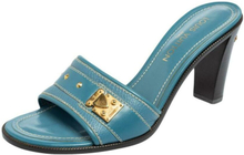Pre-owned Leather Embellished Buckle Strap Slide Sandals