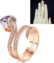 Vintage Serpentine Gemstone Ring Zircon Rose Gold Ring, Ring Size:9(White)