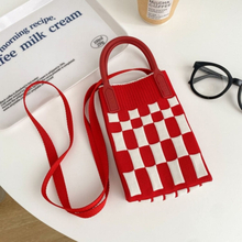 Woven Mini Single-Shoulder Phone Bag Spring Summer Cute Color Matching Handbag(Red Chessboard)
