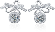 925 Silver Bow Earrings Simple Silver Needle Earrings(50 Points Mosan Diamond White Gold)