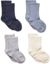 Sock Bab 4P Ribb Sock Socks & Tights Non-slip Socks Blå Lindex*Betinget Tilbud