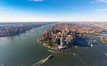 Fototapet till fondvägg "Flygfoto över Lower Manhattan, New York City och Hudson River"