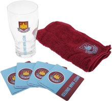 West Ham FC Official Wordmark Mini Football Bar Set (Pint Glass, Towel & Beer Mats)