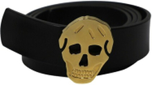 Alexander McQueen Skull Buckle Belt i svart skinn