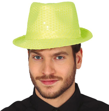 Glitter verkleed hoedje - fluor geel - verkleed accessoires - volwassenen/heren - met paillette