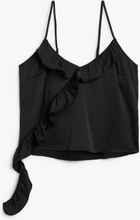 Frilled asymmetric sleeveless blouse - Black