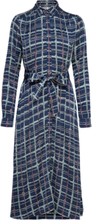 Checked Satin Dress, Lenzing™ Ecovero™ Knælang Kjole Navy Esprit Collection