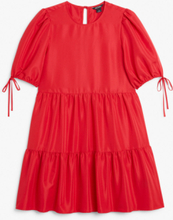 Frilled puff sleeve midi dress - Red