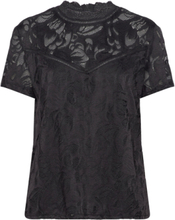 Vistasia Lace S/S Top - Noos T-shirts & Tops Short-sleeved Svart Vila*Betinget Tilbud
