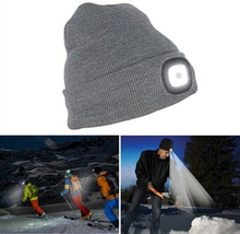 Unisex Knitted Hat with 4 Built In and Removable Rechargeable LED Lights