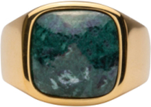 Ix Cushion Signet Ring Green Marble Ring Smykker Gull IX Studios*Betinget Tilbud