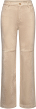 Suede Trousers With Seam Detail Bottoms Trousers Straight Leg Beige Mango