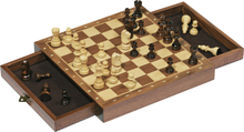 Houten magnetisch schaakbord met schaakstukken en lades 25 x 25 cm
